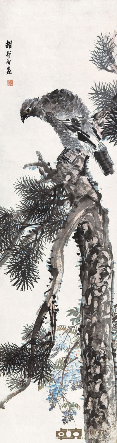 胡郯卿 （1875-1923）  松鹰图 165×45  cm