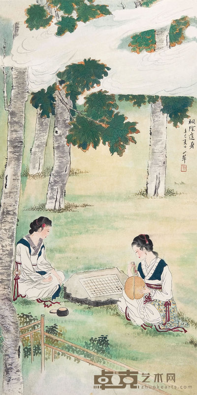 陈小翠(1907—1968)  桐荫逭暑 67.5×33.5    cm