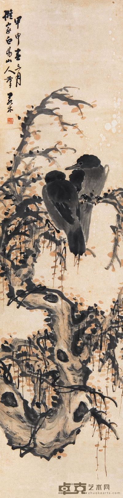 陈崇光（1839-1896）  双栖图 128×32  cm