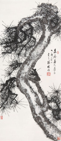 汤涤（1879-1948）  墨笔松树