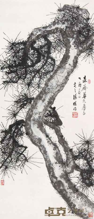 汤涤（1879-1948）  墨笔松树 103×44.5  cm