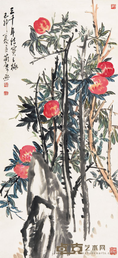 曹简楼（b.1913）  寿桃 96×44    cm