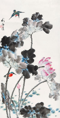 顾伯逵(1892－1969)  荷花翠鸟