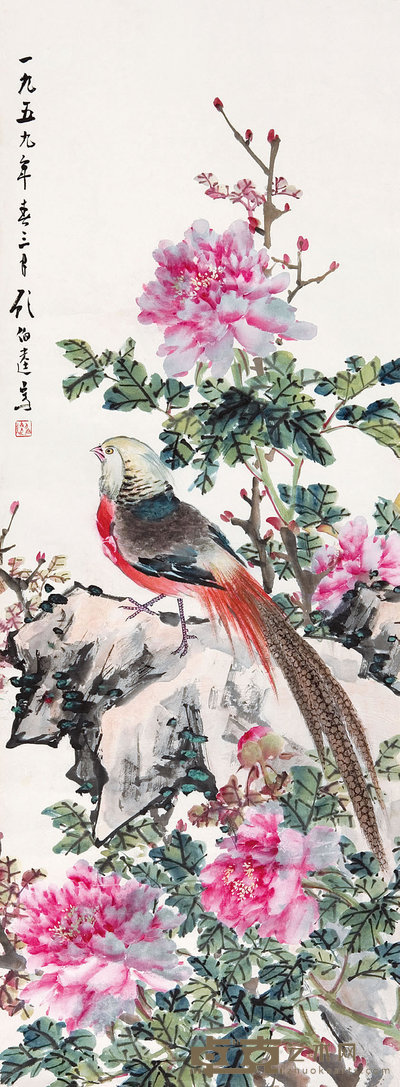 顾伯逵(1892－1969)  花鸟 106×39  cm