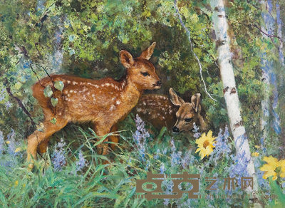 吴云华 林中双鹿 53×73cm