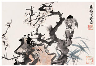 刘旦宅 梅雀图 镜心31×47cm