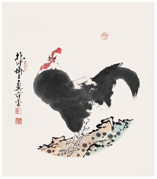 范曾 雄鸡 镜心直径51cm
