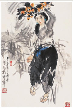 王明明 甲子（1984）年作 枇杷少女 镜心66×44cm