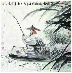 冯远 2003年作 清溪垂钓图 镜心68×68cm
