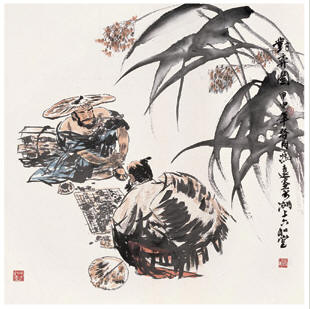 冯远 2004年作 对弈图 立轴68.5×68cm
