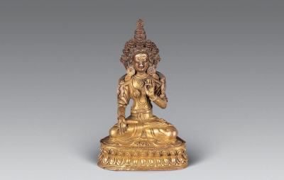 明 铜鎏金白度母藏传佛像