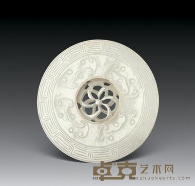 清 白玉镂空花形转心圆珮 直径5.7cm