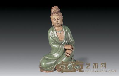 清 龙泉釉观音坐像 高32cm；长21cm