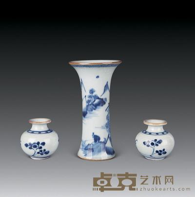 清 青花山水纹花觚套件 尺寸不一