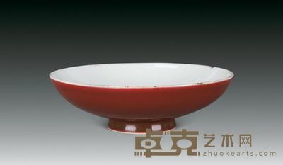 清 红釉盘 直径16cm