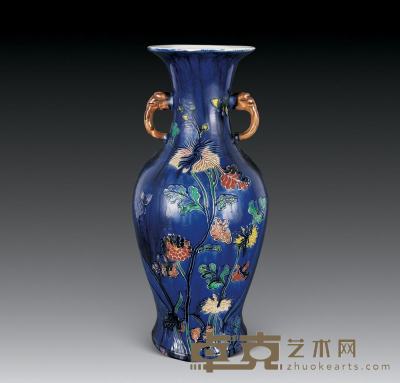 清 清中期瓷胎珐华象耳瓶 高52cm