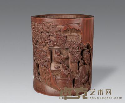 清 竹雕二十四孝故事笔筒 14×17cm