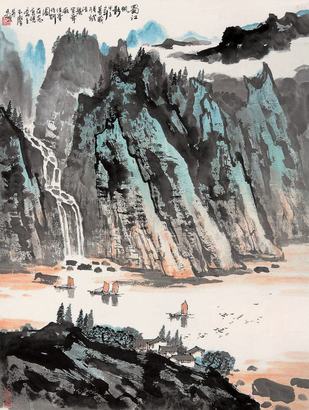 宋玉麟 甲子（1984年）作 蜀江帆影 立轴