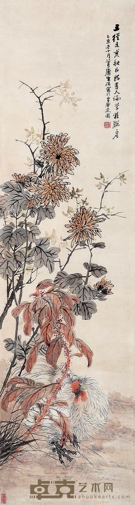 朱梦庐 乙亥（1875年）作 官上加官 立轴 145×39cm