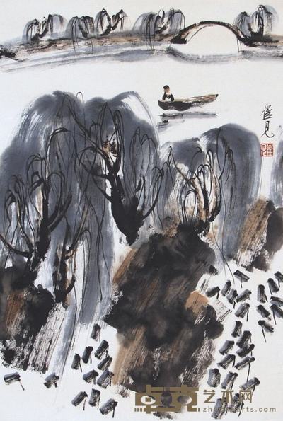 崔见  山水 69×47cm