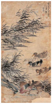 徐悲鸿 池塘鸳鸯 立轴122×61cm