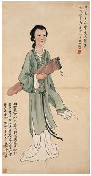 徐悲鸿 卖艺女 立轴95×49cm