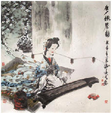 冯远 2000年作 唐人抚琴图 镜心67×66cm