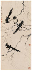 徐悲鸿 四喜图 立轴106×47cm