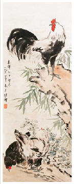 徐悲鸿 鸡 立轴92.5×35.5cm