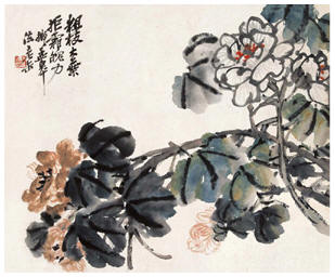 吴昌硕 拒霜魄力 镜方31×37.5cm