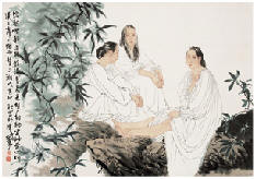 何家英 三少女 镜心90×62cm
