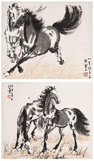 徐悲鸿 骏马 立轴双挖33×28cm×2