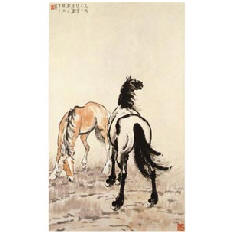 徐悲鸿 1946年作 双骏 立轴111.1×66.7cm