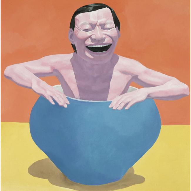 岳敏君 坐在碗里的男人70×70cm