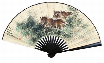 张善孖 1930年作 虎 成扇