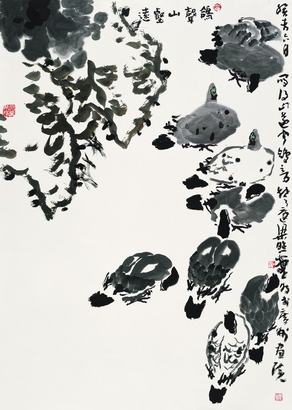 梁照堂 2003年作 鸽声山壑图 镜片