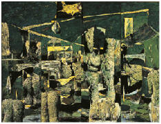 许江 1992年作 绿色背景上的棋俑181X232cm