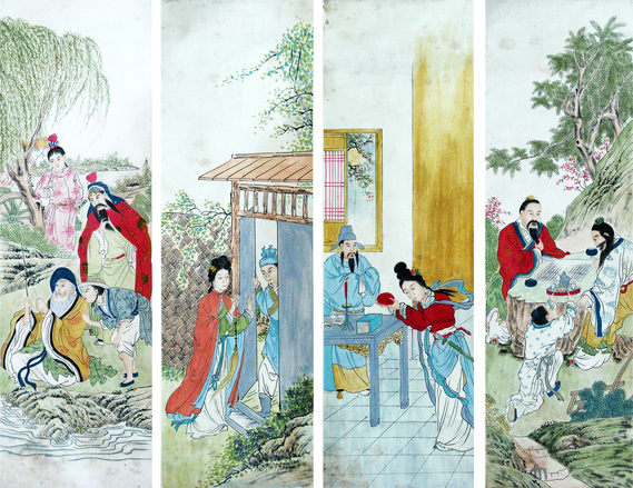 佚名 山水人物四条屏