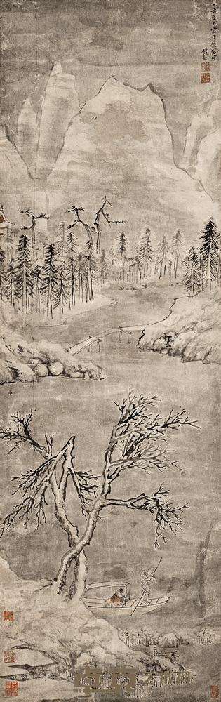 钱谷 1575年作 雪景图 立轴 126×40cm