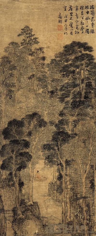 文徵明 1548年作 山水人物 立轴 73×30cm