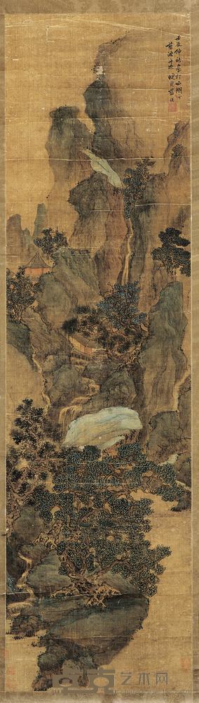 蓝瑛 1652年作 山水 立轴 163×44cm