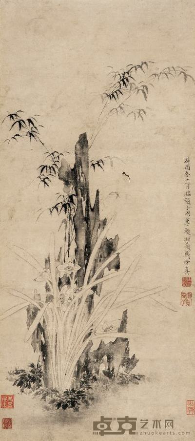 马守真 1573年作 水仙竹石 立轴 63×28cm