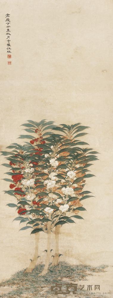 江桂 1817年作 凤仙花 立轴 114×44cm