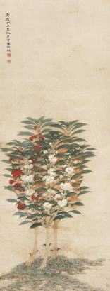 江桂 1817年作 凤仙花 立轴