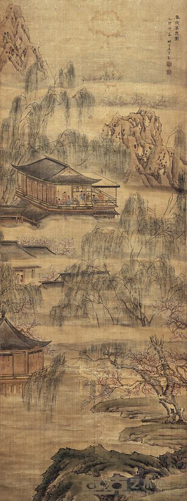 王云 1735年作 春夜宴桃图 立轴 142×53cm