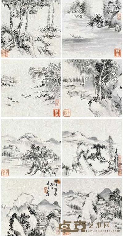 吕潜 山水 册页(八开) 13×13cm×8