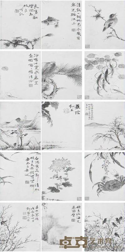 华嵒 1748年作 山水花鸟 册页(十开) 23×30cm×10