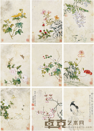 叶小鸾 花卉草虫 册页(九开)