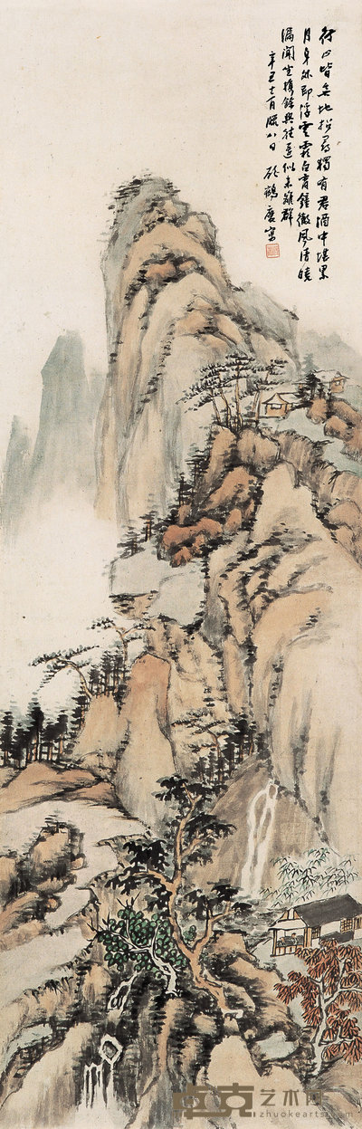 顾鹤庆 1841年作 山水 立轴 101×35cm
