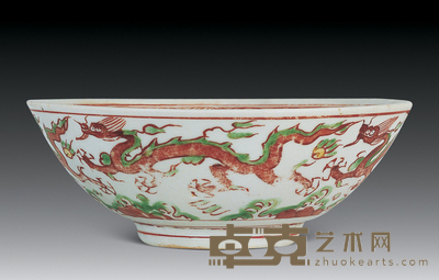 明 红绿彩龙纹碗 径18.5cm